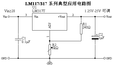 LM117/317典型應(yīng)用可調(diào)穩(wěn)壓電路
