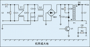 圖2：進(jìn)行過電磁兼容設(shè)計后的反激式開關(guān)電源電氣原理圖。