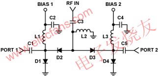 典型單刀雙擲(SPDT) RF開(kāi)關(guān)電路 www.www27dydycom.cn