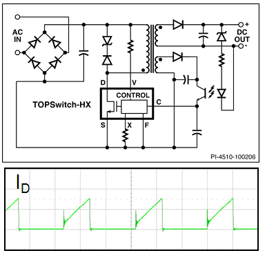圖5:使用TOPSwitch-HX的標(biāo)準(zhǔn)反激式電路。（電子系統(tǒng)設(shè)計(jì)）
