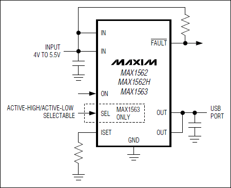 MAX1562、MAX1562H、MAX1563：典型工作電路