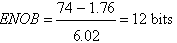 14位ADC的理想SNR是（6.02 × 14） + 1.76 = 86.04 dB AD9253 數(shù)據(jù)手冊指定的典型SNR為74 dB，但其產(chǎn)生的ENOB為12位。